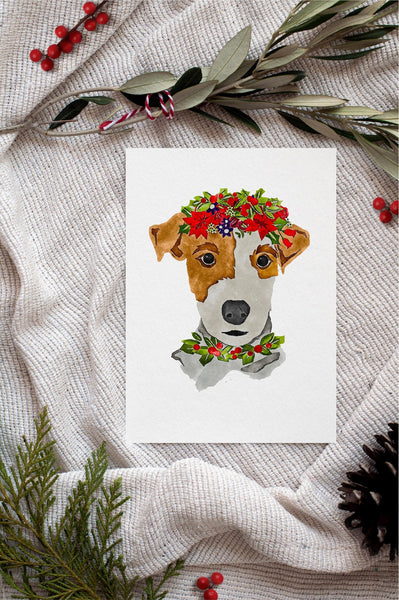 Jack Russell Terrier JRT Single Card or Notecard Set Christmas Dog Notecards