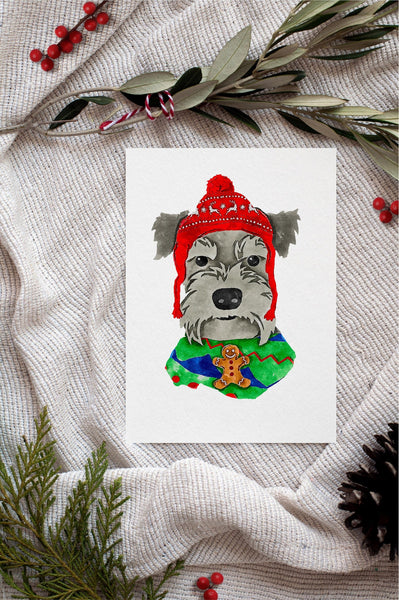 Schnauzer Single Card or Notecard Set Christmas Dog Notecards