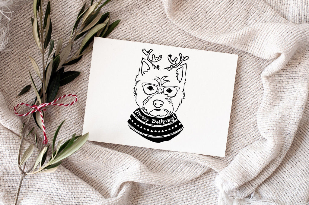 Westie West Highland Terrier Single Card or Notecard Set Festive Christmas Dog Notecards