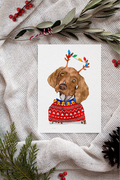 German Shorthaired Pointer GSP Single Card or Notecard Set Christmas Dog Notecards