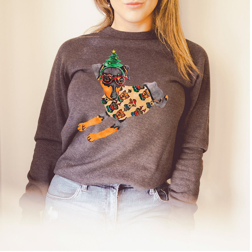 Min Pin Miniature Pinscher Festive Christmas Sweatshirt