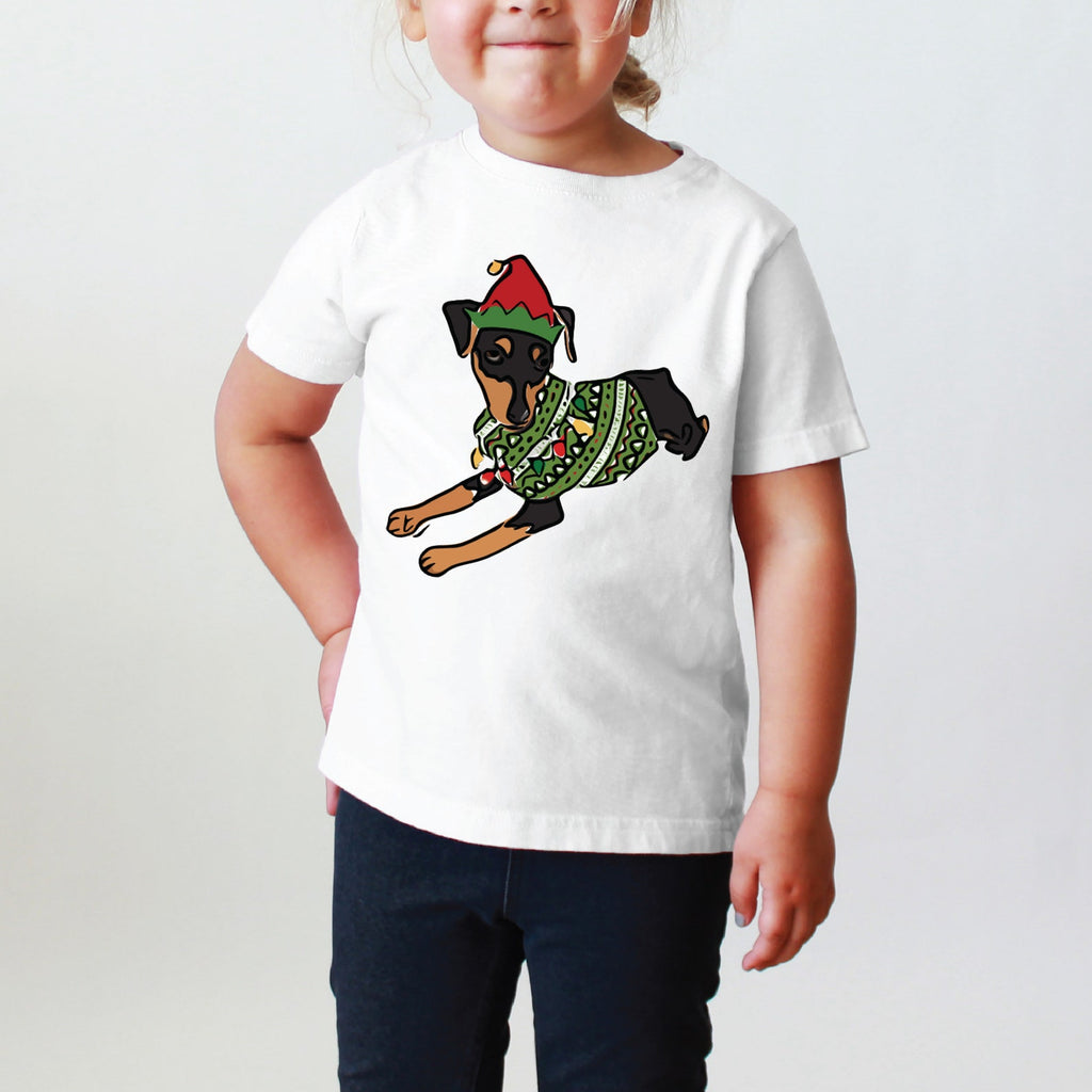 INFANT, TODDLER, or YOUTH Miniature Pinscher Min Pin Festive Christmas T-Shirt