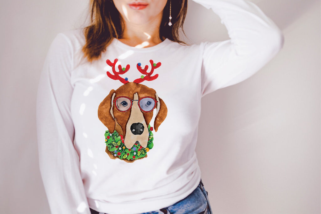 Grey, Black, Brown, or Spotted Great Dane Festive Long Sleeve or Short Sleeve Unisex Christmas T-Shirt