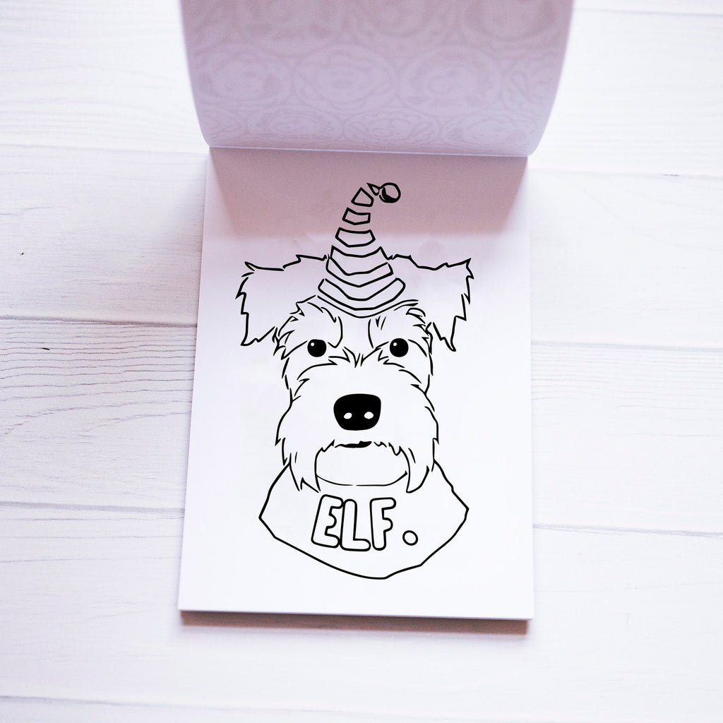 The Merry Barkmas Coloring Mini Notepad - 60 Sheets of Festive Christmas Dogs - Schnauzer
