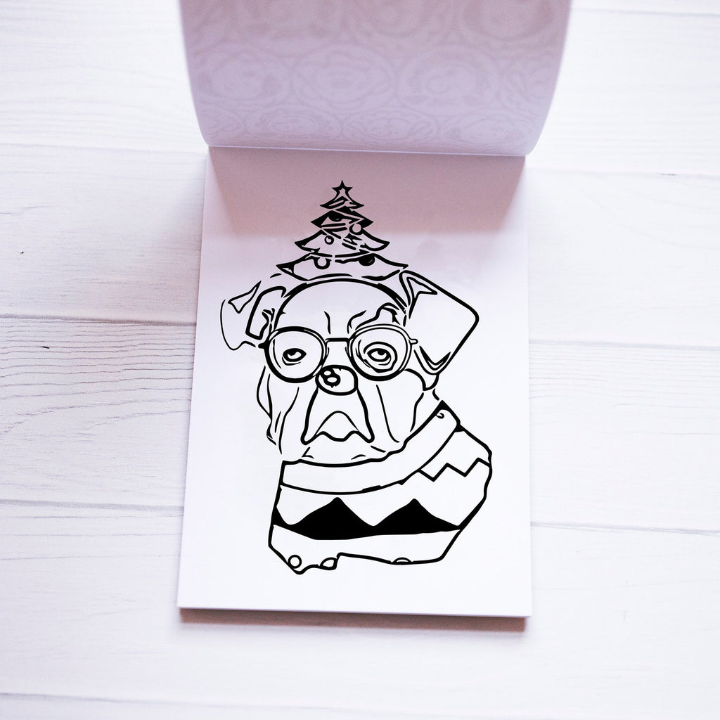 The Merry Barkmas Coloring Mini Notepad - 60 Sheets of Festive Christmas Dogs - English Bulldog