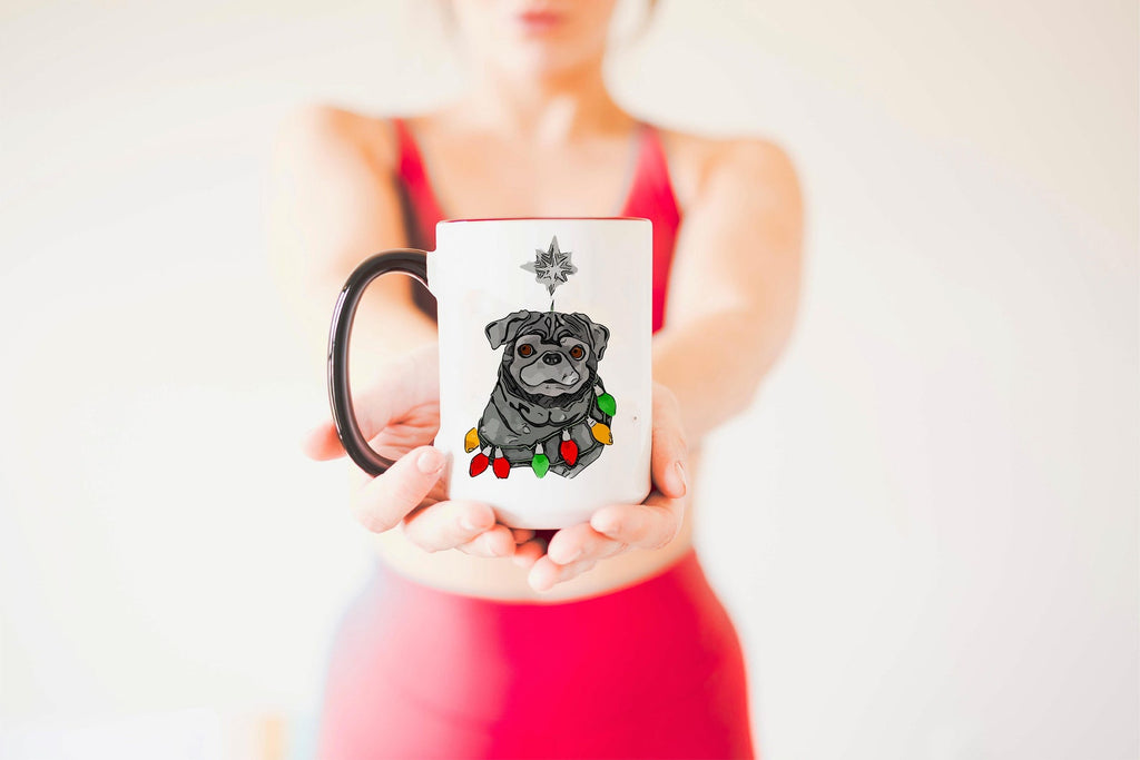 Black or Brown Pug Christmas Festive Dog Holiday Mug