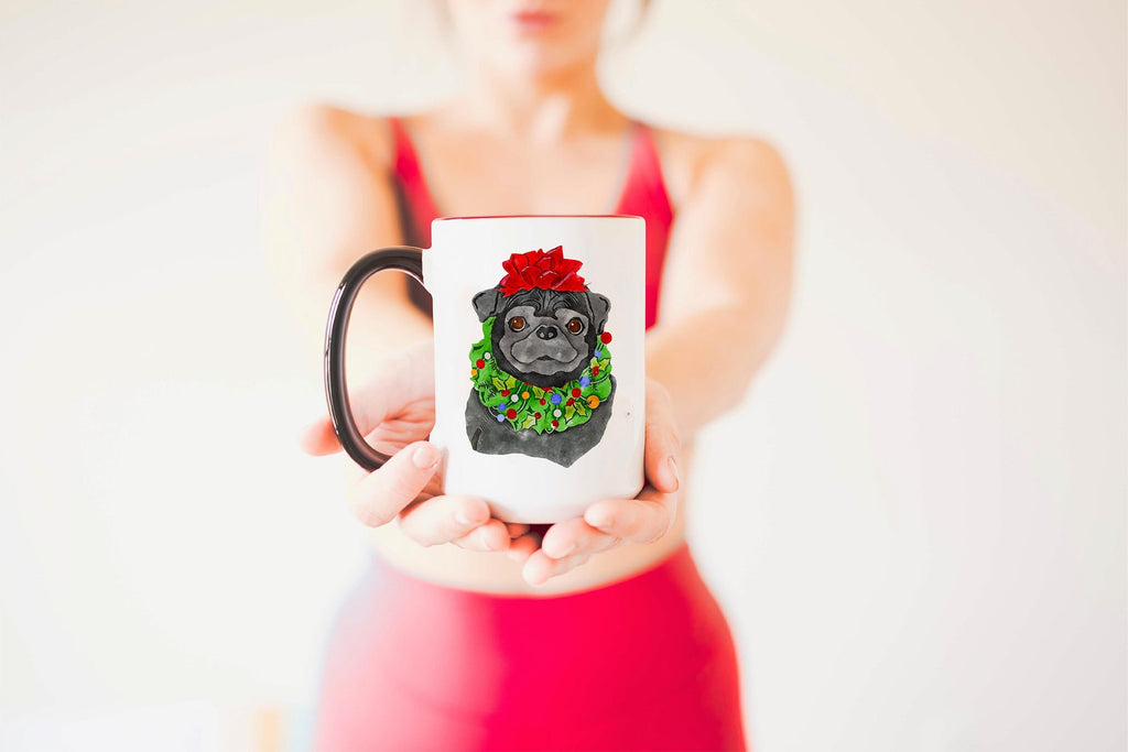 Black or Brown Pug Christmas Dog Holiday Mug