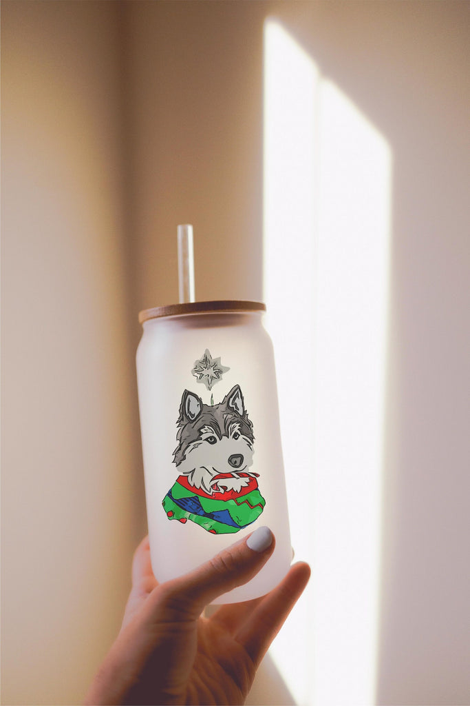 16, 20, or 25 oz Siberian Husky Festive Christmas Dog Frosted Beer Can Cup