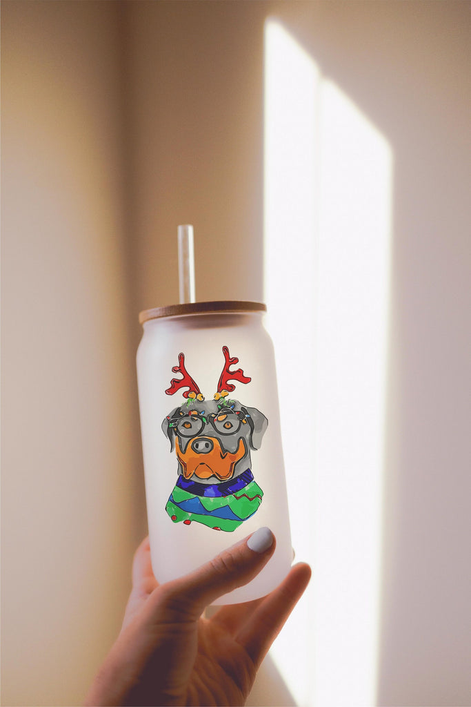 16, 20, or 25 oz Rottweiler Rottie Rotty Festive Christmas Dog Frosted Beer Can Cup