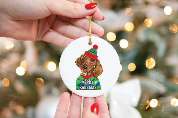 Custom Single or Set of German Shorthaired Pointer GSP Ceramic Christmas Ornaments