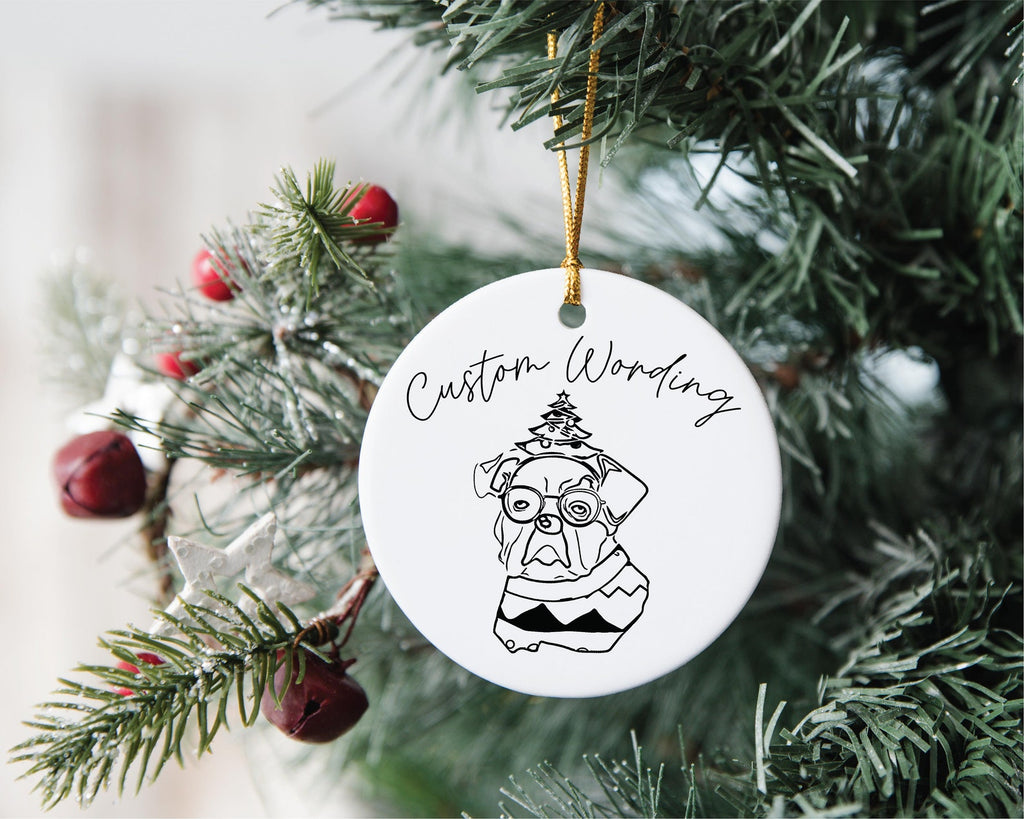 Custom Single or Set of English Bulldog Festive Ceramic Christmas Ornaments