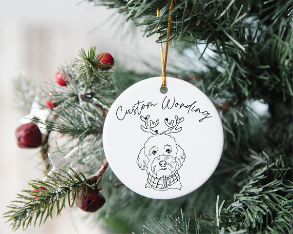 Custom Single or Set of Black, Brown, or Blonde Doodle Festive Ceramic Christmas Ornaments