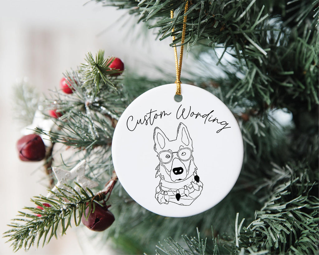 Custom Single or Set of German Shepherd GSD Festive Ceramic Christmas Ornaments