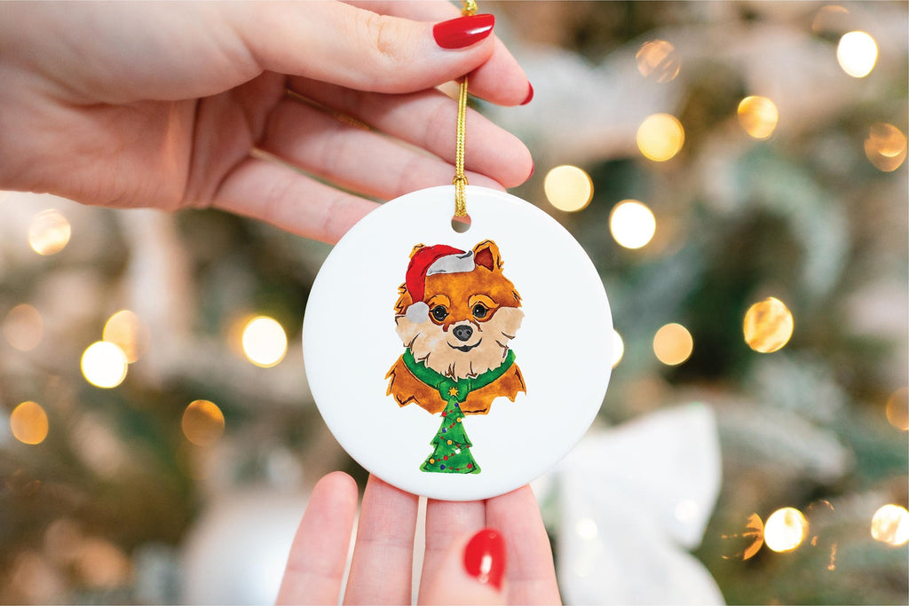 Custom Single or Set of Pomeranian Ceramic Christmas Ornaments