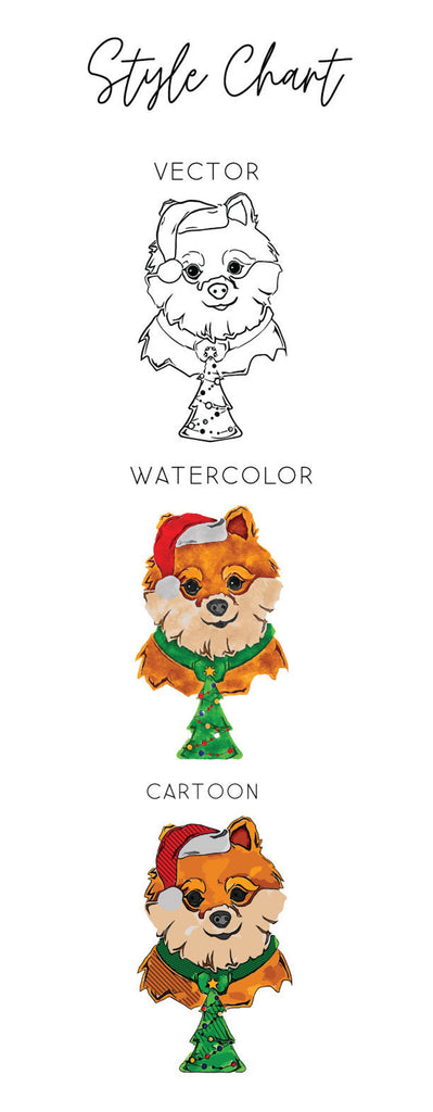 Barkley & Wagz Style Chart Pomeranian - Vector, Watercolor, Cartoon