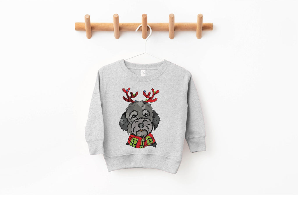 Black, Brown, or Blonde Doodle Goldendoodle Labradoodle Reindeer Christmas Pick a Style Toddler OR Youth Sweatshirt or Hoodie