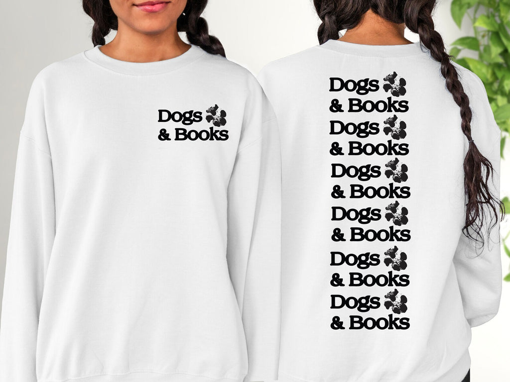 Front/Back Dogs and Books Crewneck Optional Custom Paw Print Sweatshirt
