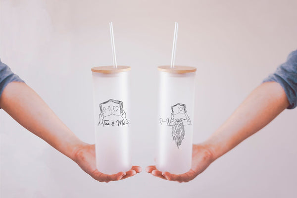 Custom Book Lover Front and Back Pet Ears Outline Tattoo Inspired Can Cup