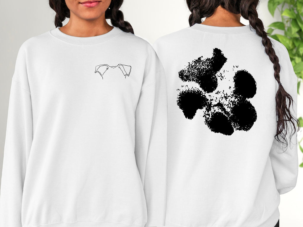 Custom Nose or Paw Print and Dog, Cat, or Other Pet Ears Front/Back Crewneck Sweatshirt