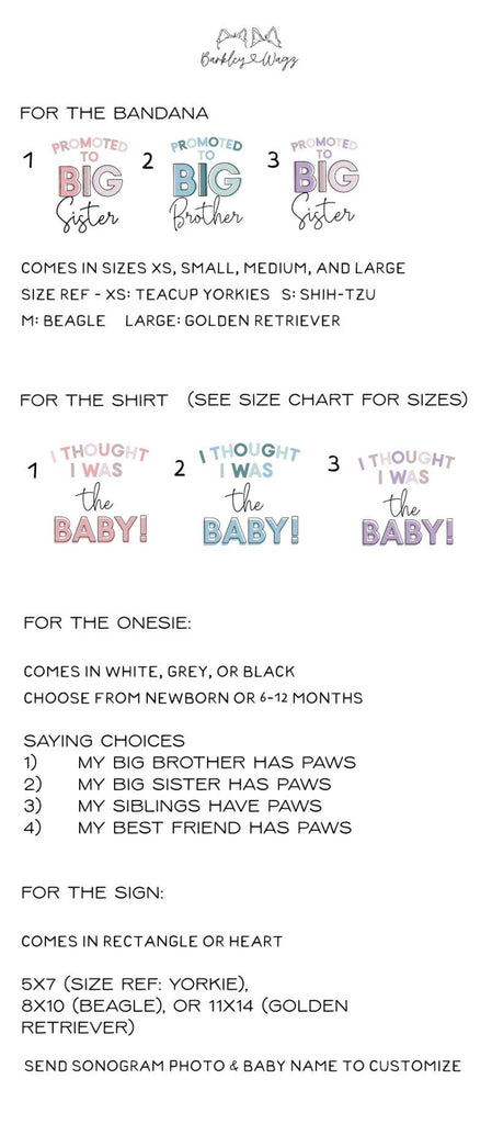 Custom Pregnancy Announcement Kit - Baby Bodysuit, Sign, Bandana, and Dog Shir
