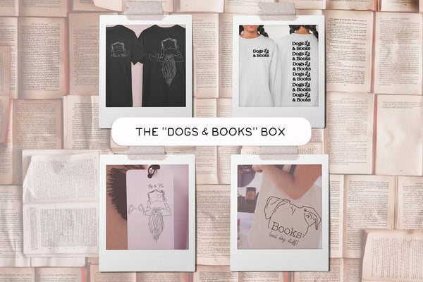 The "Dogs & Books" Book Lovers Box - Set of Two Bookmarks, Custom Sweatshirt, Custom Dog Ears Tote Bag, Personalized Dog Ears T-Shirt