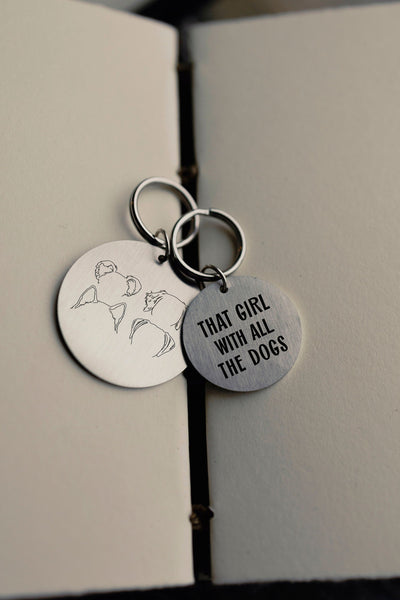 Single or Set Keychain Tag That Girl With All The Dogs Silver or Gold Tag or Dog Tag