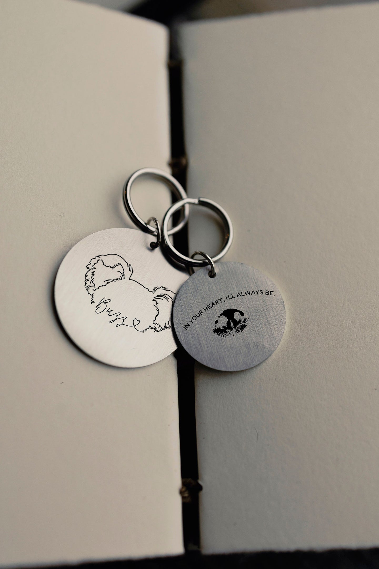 Single or Set Memorial Keychain Tag In Your Heart, I'll Always Be with Nose or Paw Print and Ears