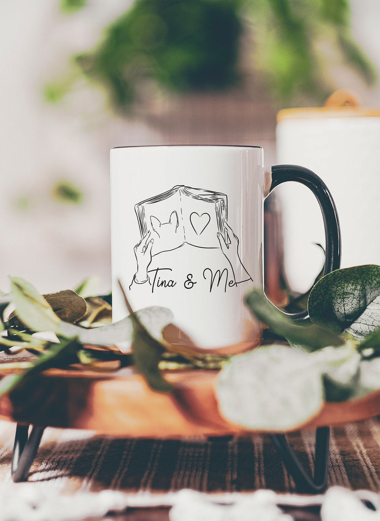 Custom Book Lover Dog, Cat, or Other Pet's Ears Outline Tattoo Inspired Coffee Mug
