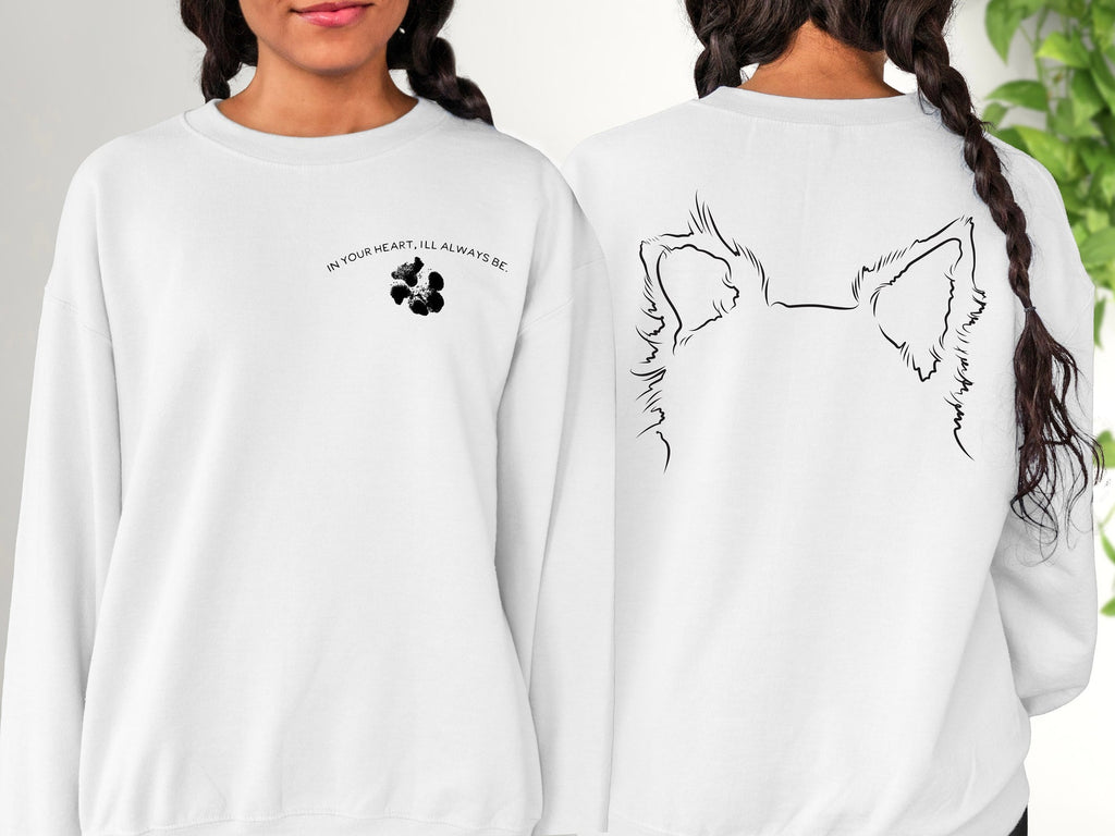 Custom Memorial Nose or Paw Print and Dog, Cat, or Other Pet Ears Front/Back Crewneck Sweatshirt