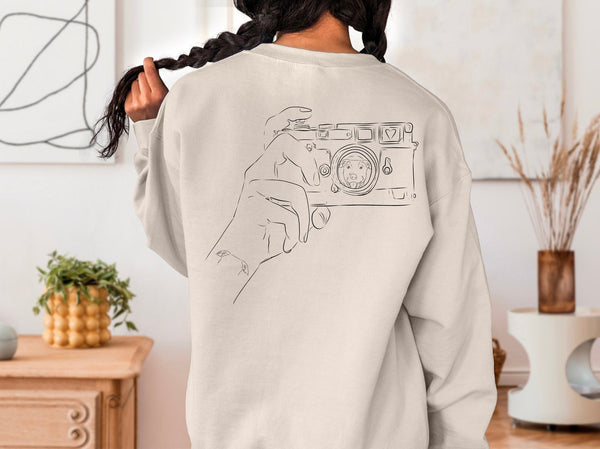 Custom Camera with Hidden Portrait and Dog, Cat, or Other Pet Ears Front/Back Crewneck Sweatshirt
