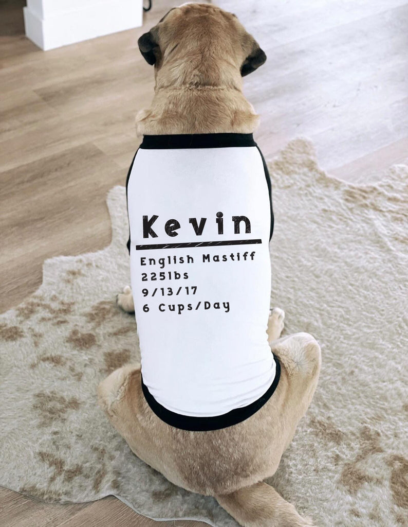 Custom Name and Weight Dog Raglan T-Shirt | The Kevin Collection