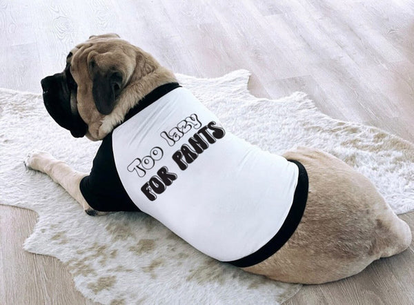 Too Lazy for Pants Funny Dog Raglan T-Shirt | The Kevin Collection