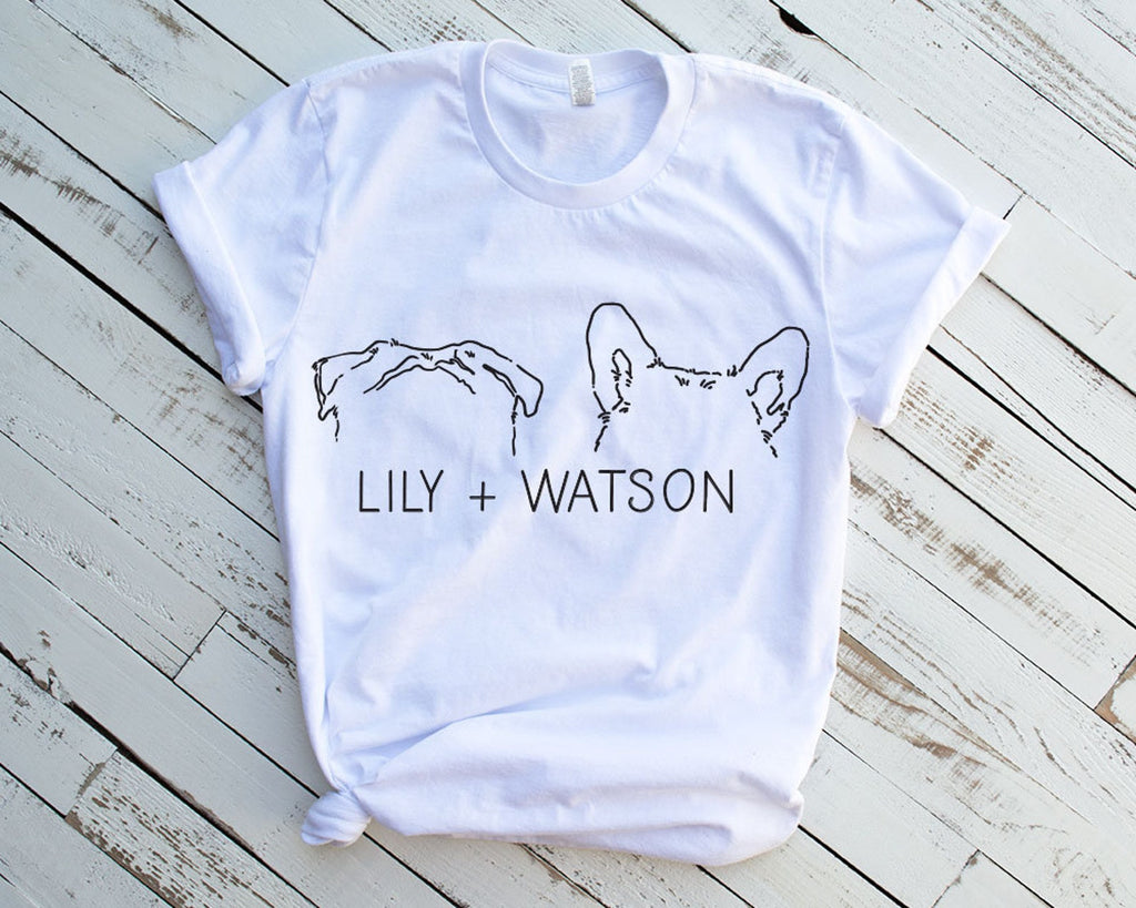 Women's Custom Multiple Dog, Cat, or Other Pet's Ears Outline Tattoo Inspired T-Shirt in White